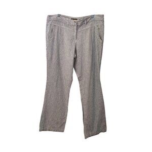 Dalia Collection Modern Fit Womens Striped Linen-Blend Pants Size14 Gray & White